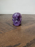 Natural Violet Amethyst Hand Carved Skull Crystal Specimen