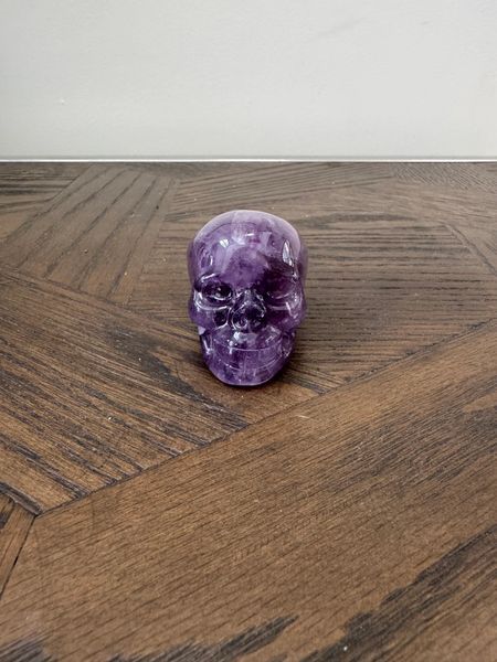 Natural Violet Amethyst Hand Carved Skull Crystal Specimen