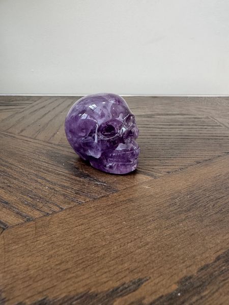 Natural Violet Amethyst Hand Carved Skull Crystal Specimen