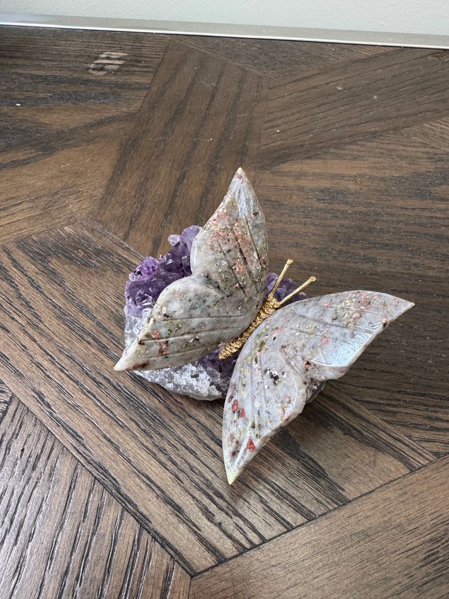 Ocean Jasper Butterfly on Amethyst Freeform Base