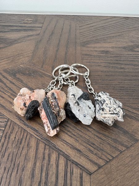 Natural Black Tourmaline in Matrix Rough Crystal Keyring Specimen