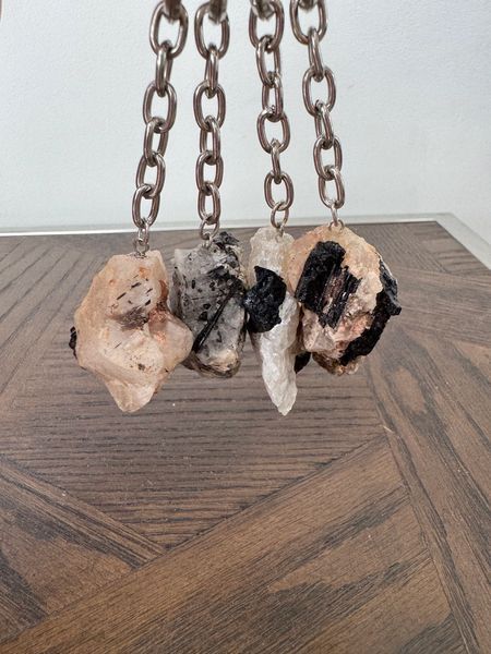 Natural Black Tourmaline in Matrix Rough Crystal Keyring Specimen