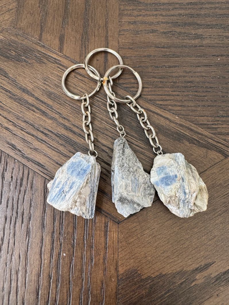 Natural Blue Kyanite Rough Crystal Keyring Specimen