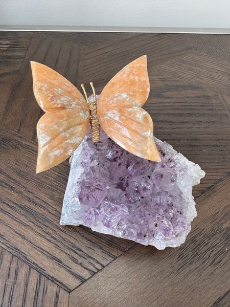 Orange Calcite Butterfly on Amethyst