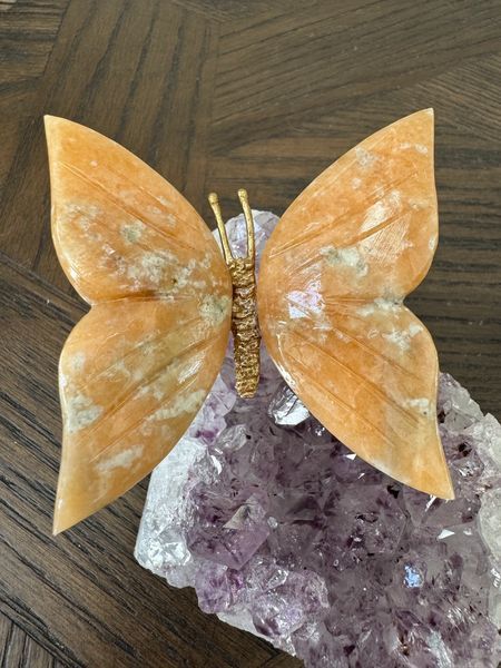 Orange Calcite Butterfly on Amethyst