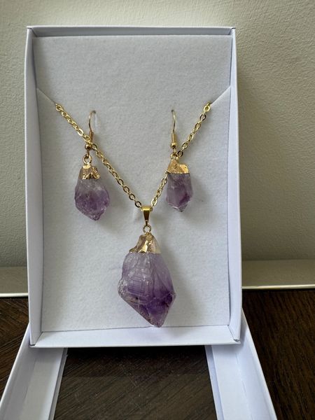 Natural Raw Amethyst Jewelry Set Crystal Specimen