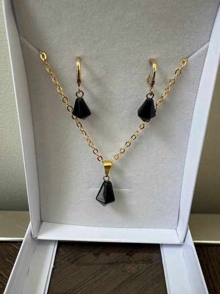 Natural Faceted Black Obsidian Jewelry Set Crystal Specimen