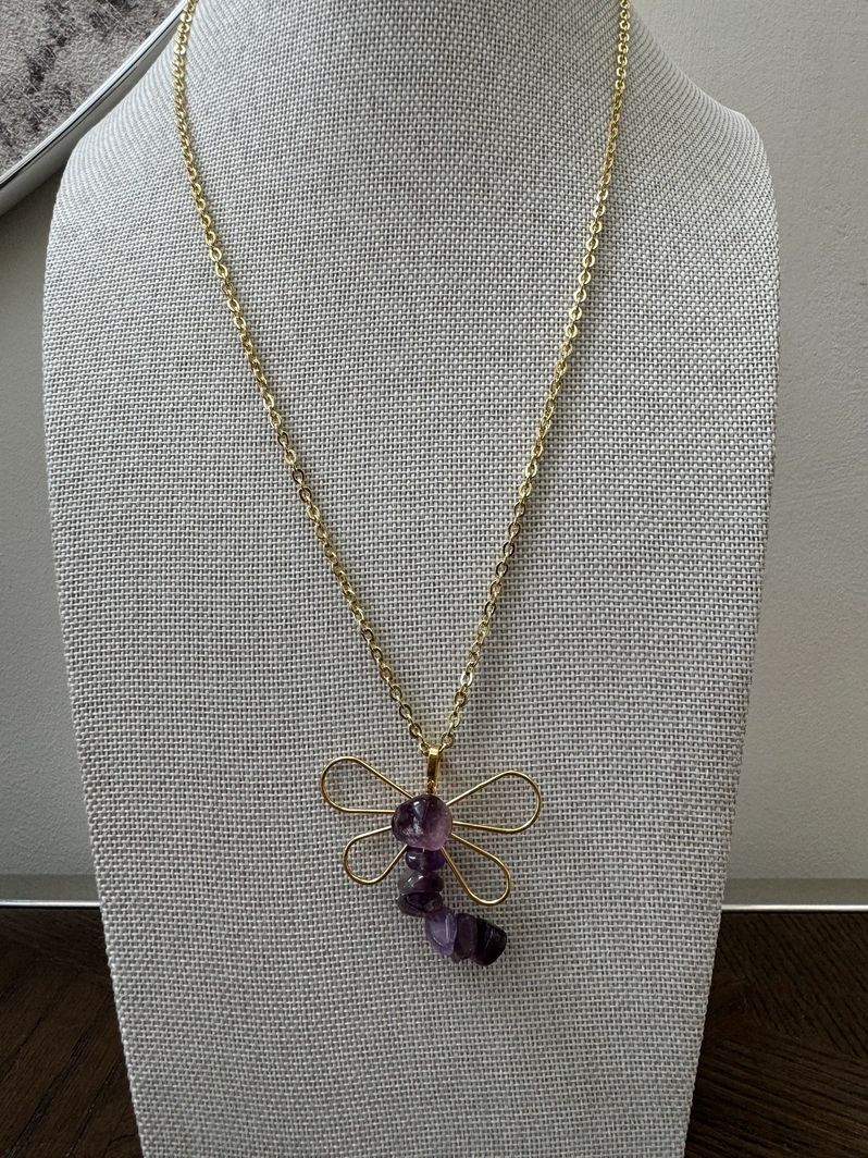 Natural Amethyst Dragonfly Pendant Crystal Specimen
