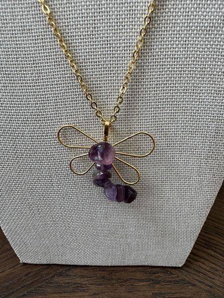 Natural Amethyst Dragonfly Pendant Crystal Specimen