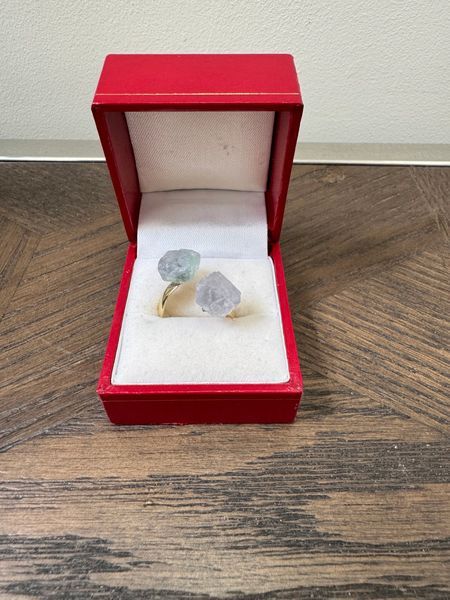 Natural Raw Fluorite Double Point Crystal Adjustable Ring