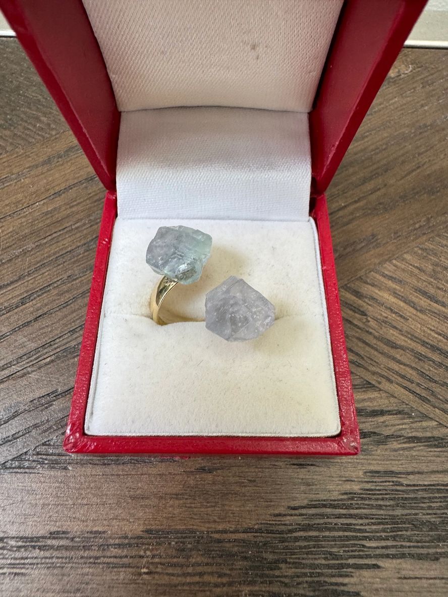 Natural Raw Fluorite Double Point Crystal Adjustable Ring