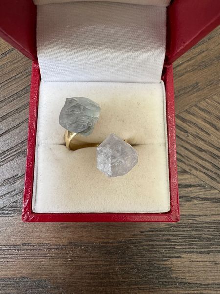 Natural Raw Fluorite Double Point Crystal Adjustable Ring